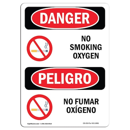 OSHA Danger Sign, No Smoking Oxygen Bilingual, 7in X 5in Decal
